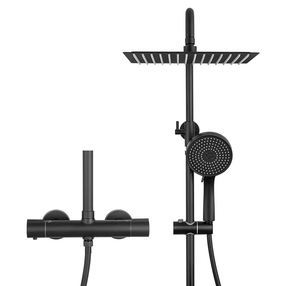 Edelstahl Duschset Duschsystem Verstellbare Duschstange Runder Duschkopf Schwarz - Bild 3 von 4