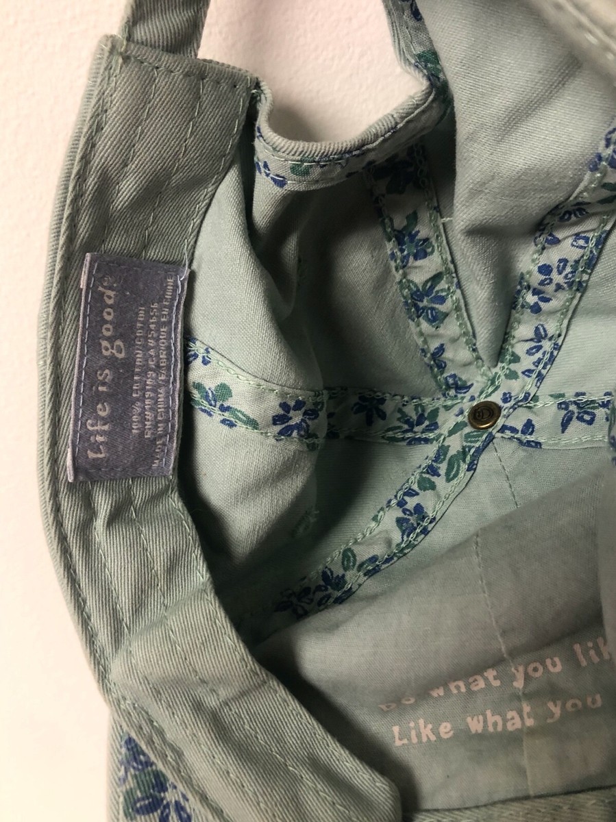 セカンド様 LIFE IS GOOD SAGE GREEN BASEBALL CAP 100% COTTON WITH FLORAL PRINT