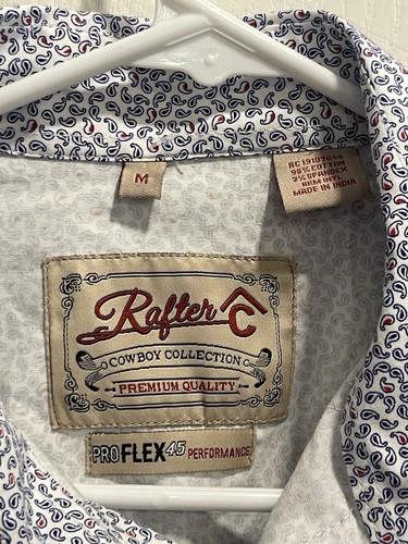 Rafter C Pearl Snap Pro Flex 45 Shirt Men Paisley White Blue Cowboy Casual - Picture 3 of 6