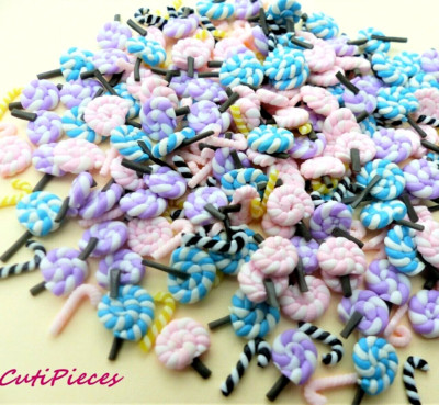 20pcs Nail Art Tiny Pink Blue ''Lollipop Candy Canes'' Fimo Clay Embellishment LC1