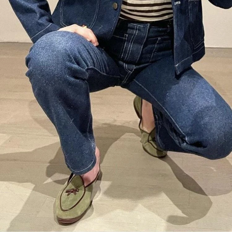 British Retro Bow Women Flats Loafers Casual Round Toe Real Suede Shoes Slip On - Image 3 of 4