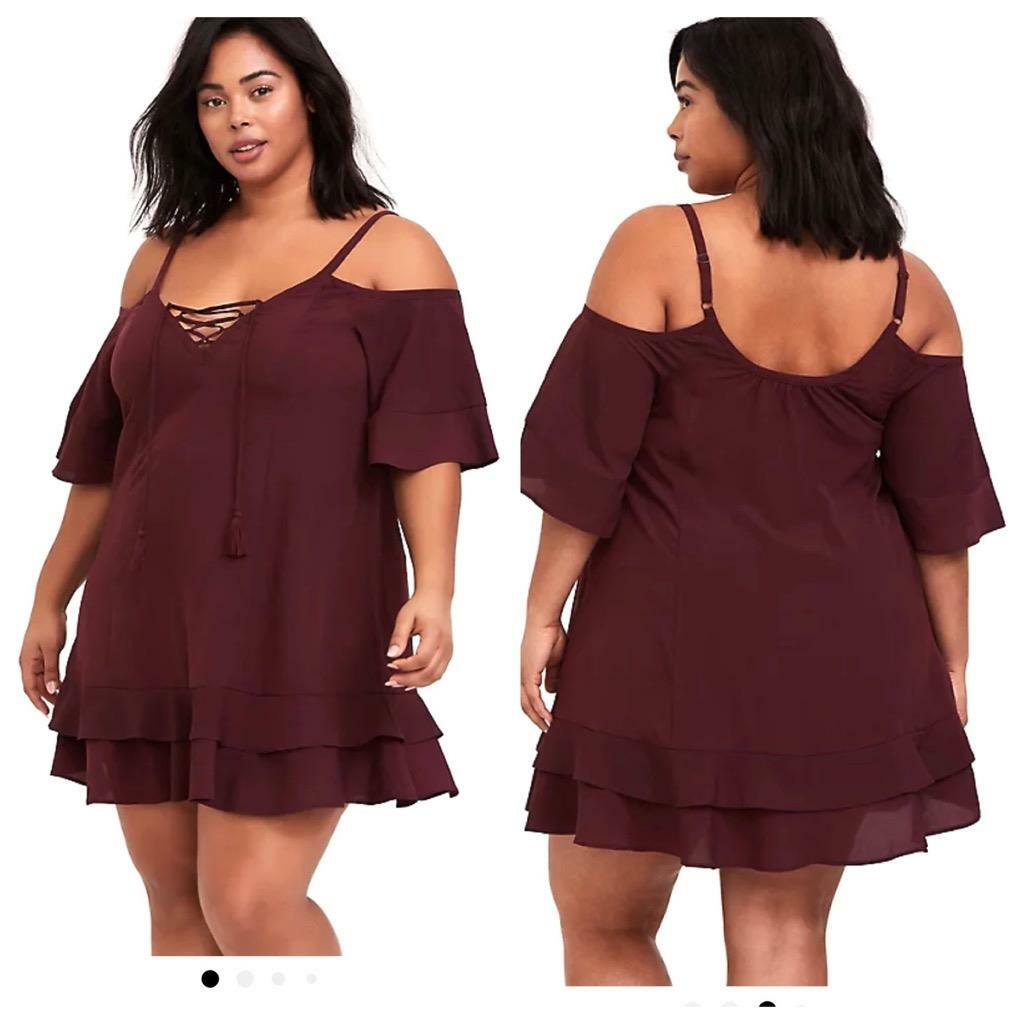 Burgundy Red Cold Shoulder Lace Up Swim 