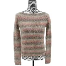 The Limited Striped Gray, Tan and Pink Fuzzy Sweater