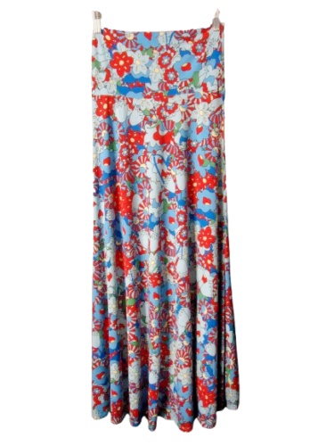 LuLaRoe Maxi Skirt Boho Fold Over High Waist Size XS Red Blue Floral Print New