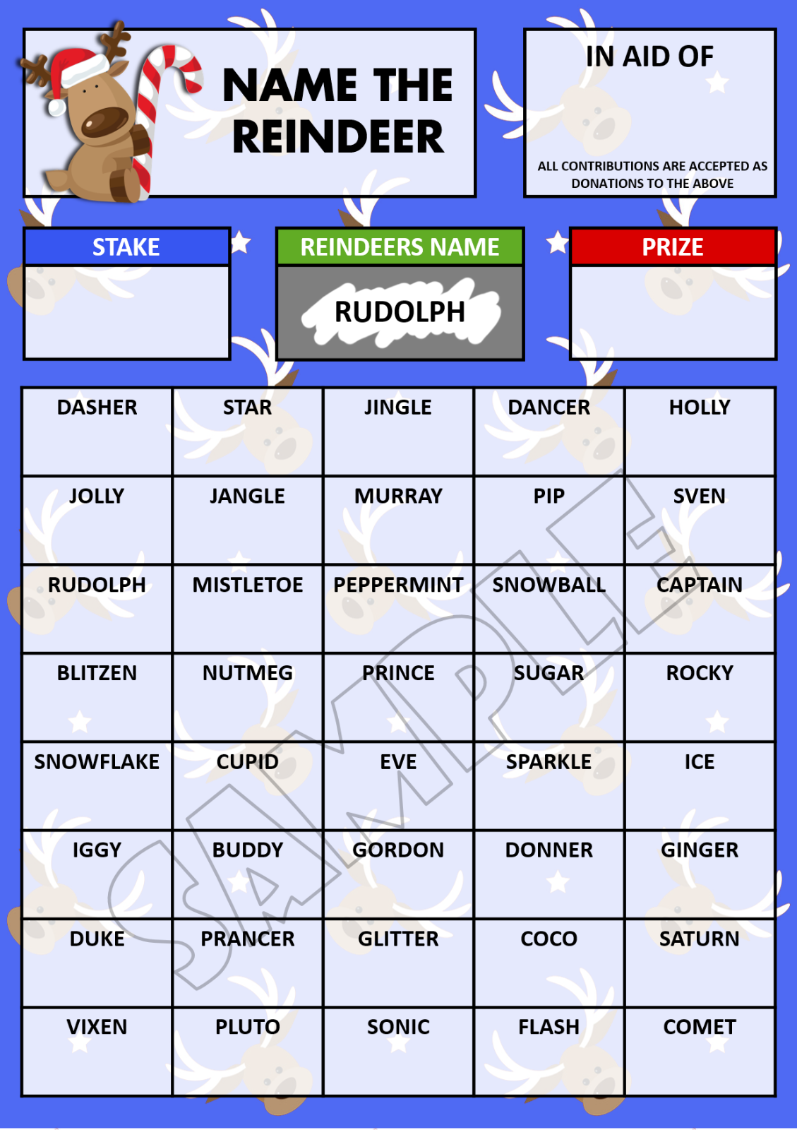 Name The Reindeer Christmas Fundraising Football Scratch Card 40 Names