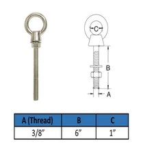 SS 3/8"x 6" Shoulder Lift Eye Bolt Rigging Ring Bolt Machine Mount 1,000 Lb