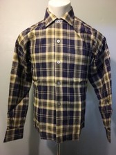Vtg 50s 60s NOS Rayon Shadow Plaid Flannel Shirt Mens S Deadstock Blue Green L-S