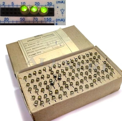 20pcs Green LED Light Emitting Diode 5mm AL102VM Metal Glass USSR