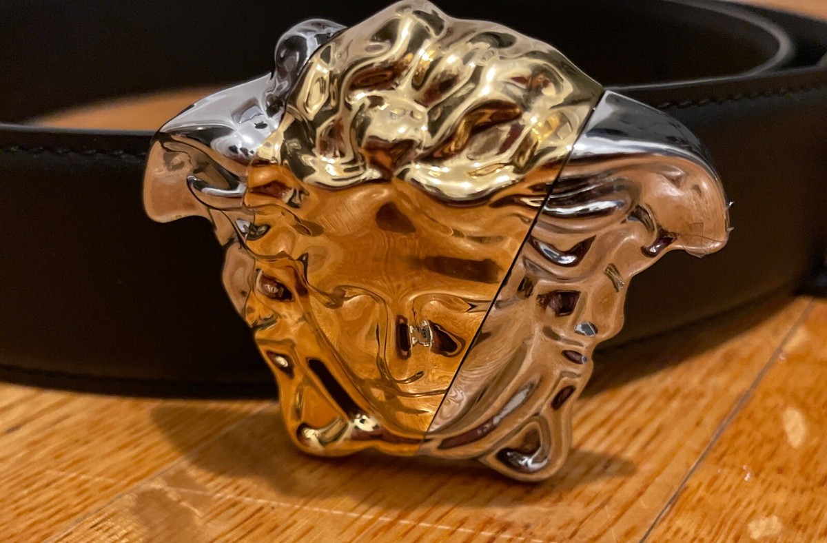 Versace Two Town Rope and Medusa Buckle Belt Authentic Silver Medusa Buckle Black Leather Men main image 4