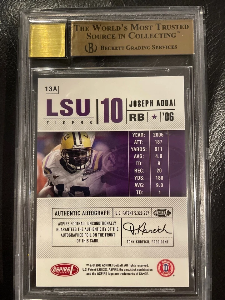 🔥🔥2006 ASPIRE JOSEPH ADDAI ROOKIE AUTO #1GA GRADED BGS MINT 9.5🔥🔥LSU COLTS - Image 2 of 2