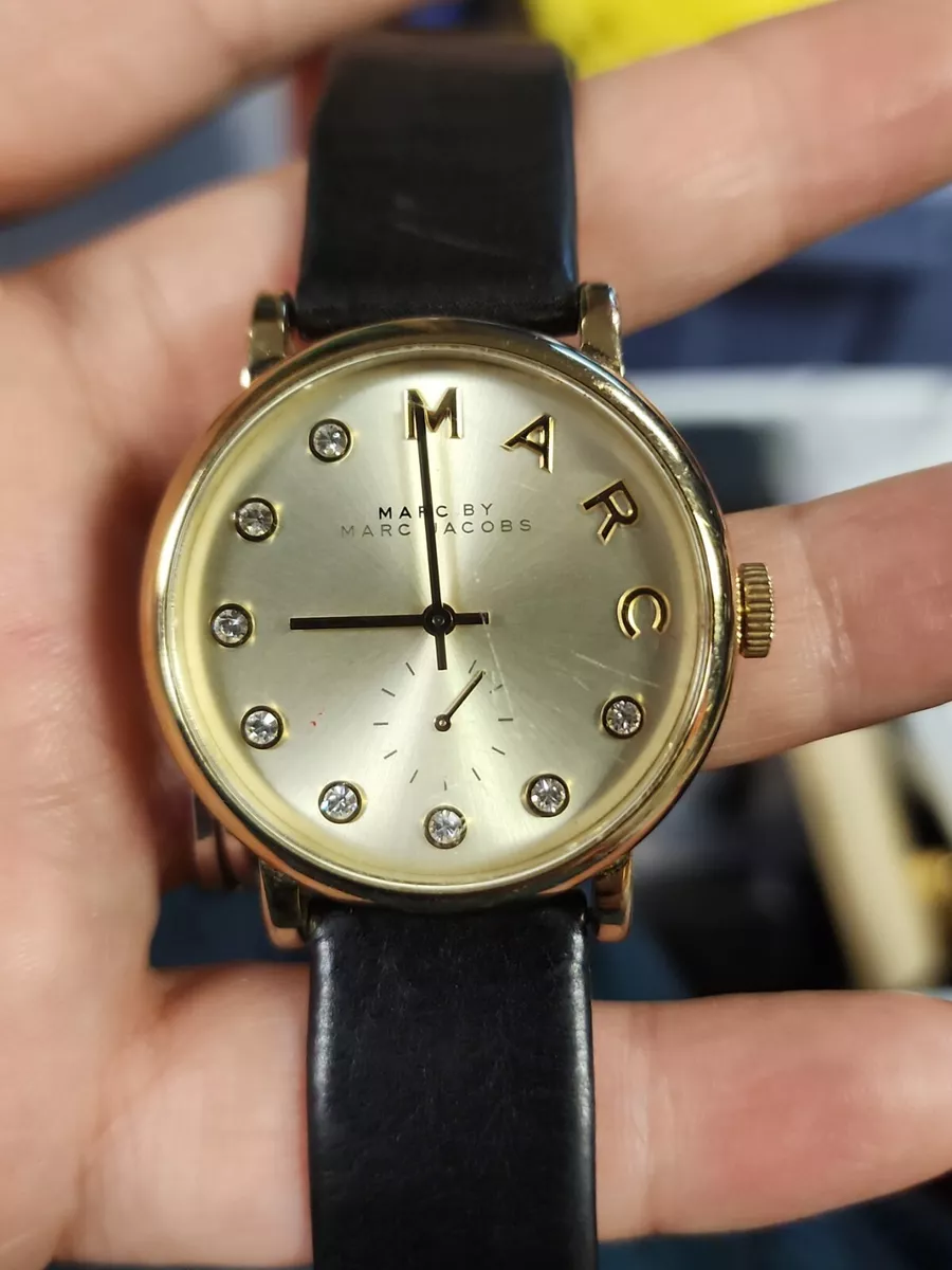 Gold dial black leather watch sale