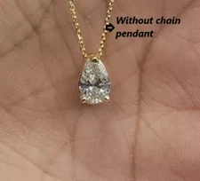 3 Ct Pear Cut IGI Certified Lab Grown Diamond Solitaire Pendant 14kt Yellow Gold