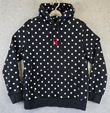 Huf Hoodie Men's Large Black White Polka Dot Embroidered Heavy Fleece Pullover