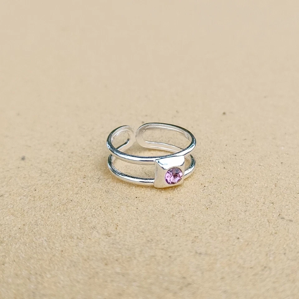 Anello Regolabile Con Pietra CZ Viola Per Donne In Argento Sterlina 925 Gioielli - Immagine 4 di 4