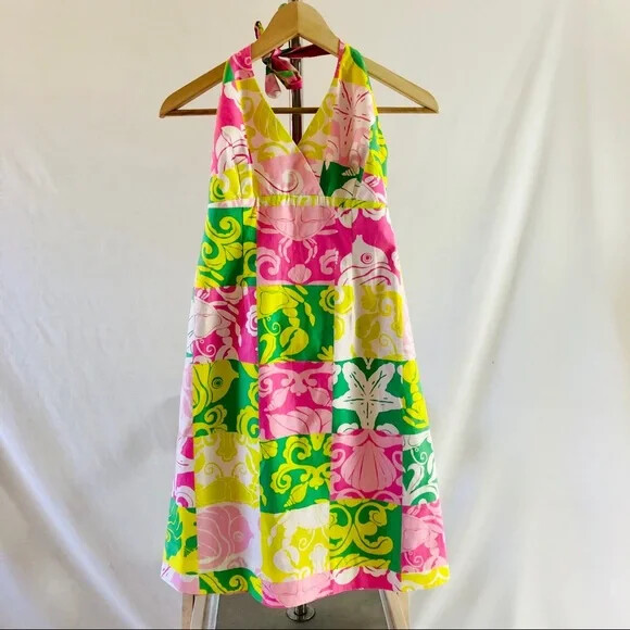Lilly Pulitzer white label Patchwork Halter Dress… - image 6