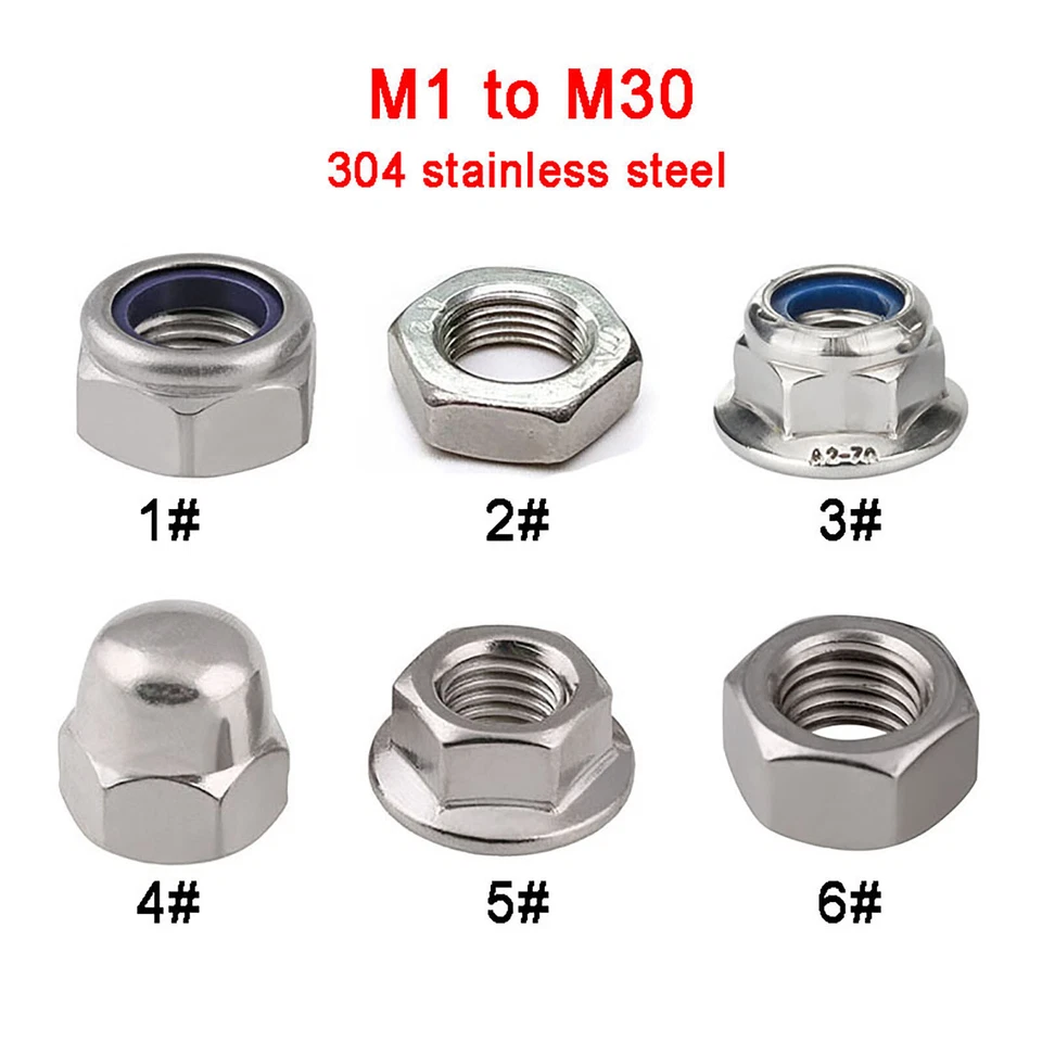 Stainless Steel Hex Nut / Nylock Nut / Flange Nut / Acorn Cap Dome Nuts M2 ~ M24
