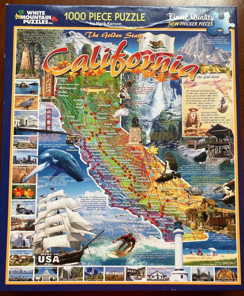 White Mountain Puzzle California The Golden State - Complete 1000 Pieces - Image 2 of 2