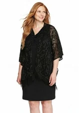NWT AGB BLACK FRINGE JACKET COW NECK JACKET DRESS SIZE 18 W WOMEN $104
