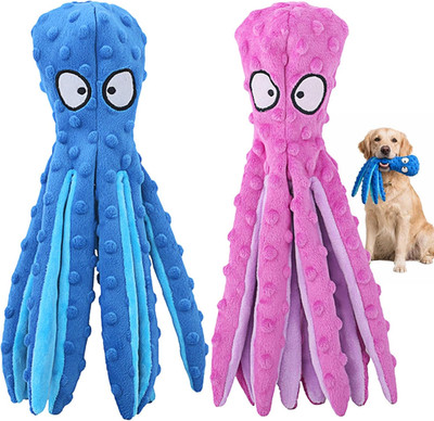 HGB Squeaky Dog Toys - 2 Pack No Stuffing Octopus Crinkle Plush Chew Toys for Pu