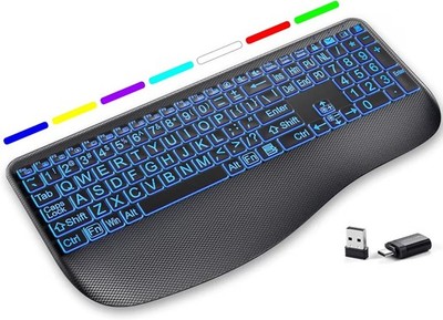 Large Print Backlit Wireless Keyboard Silent w/Wrist Rest 7-Color Backlights