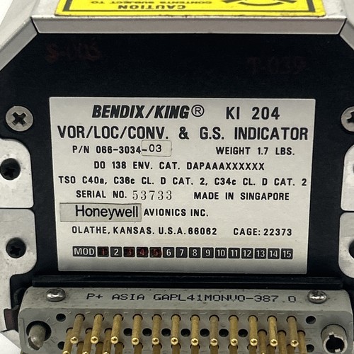Bendix King KI-204 VOR/LOC/CONV & GS Indicator P/N 066-3034-03 - Afbeelding 5 van 7