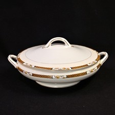 Noritake Vegetable Bowl w/Cover Geometric Band Florals w/Gold 1918 Hand Painted