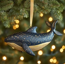 Custom Celestial Whale Christmas Ornament - Cosmic Ocean Tree Decoration 2D Flat