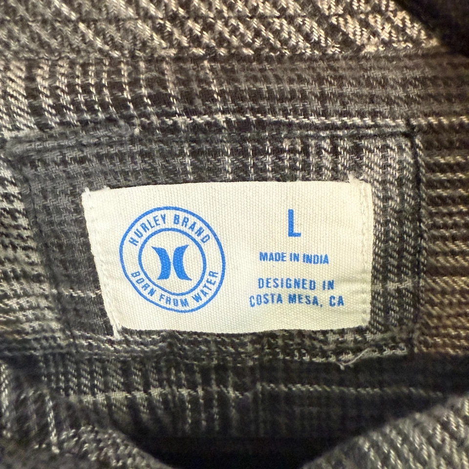 Camisa Hurley Para Hombres Grande Gris Franela Botones Ajuste a Cuadros Tejido Suave Exterior Foto 4 de 4