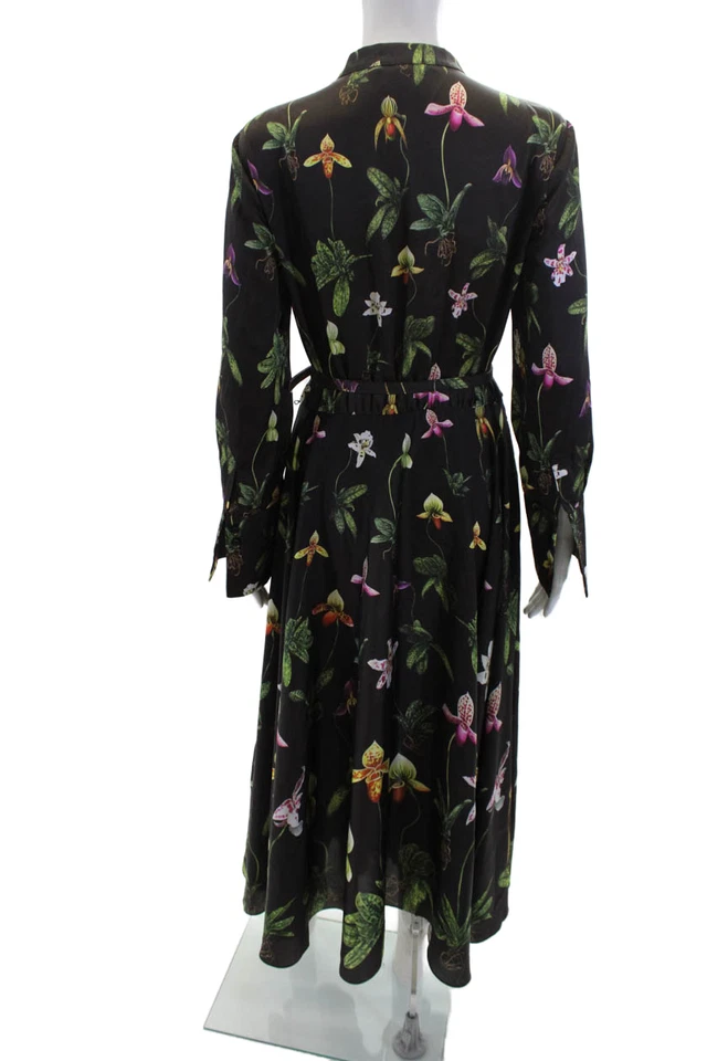 Oscar de la Renta Women's Round Neck Long Sleeves Flare Floral Dress Size 8 - Image 3 of 4