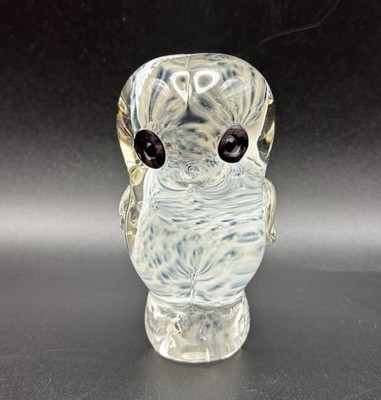 Vintage Kunst Glas Eule Figur Klarglas Briefbeschwerer 4 1/4''