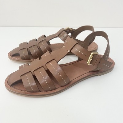 Boden braune Leder Fischer flache Käfig Sandalen Gr. 38 UK 5 minimalistisch Sommer