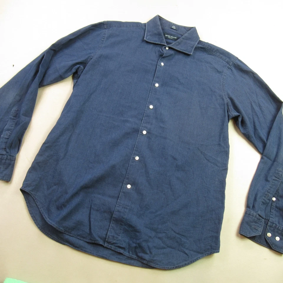 Camisa Peter Millar Para Hombre Grande Manga Larga Botón Delantero Ligera Azul Foto 2 de 4