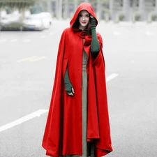 Casual Women Winter Cloak Hooded Sleeveless Button Closure Long Cape DZRY
