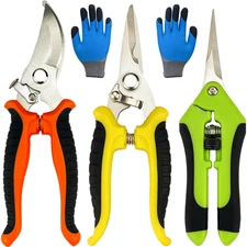 4pc Pruning Garden Shears w Gloves Clippers Handheld Steel Snips Pruners Tools