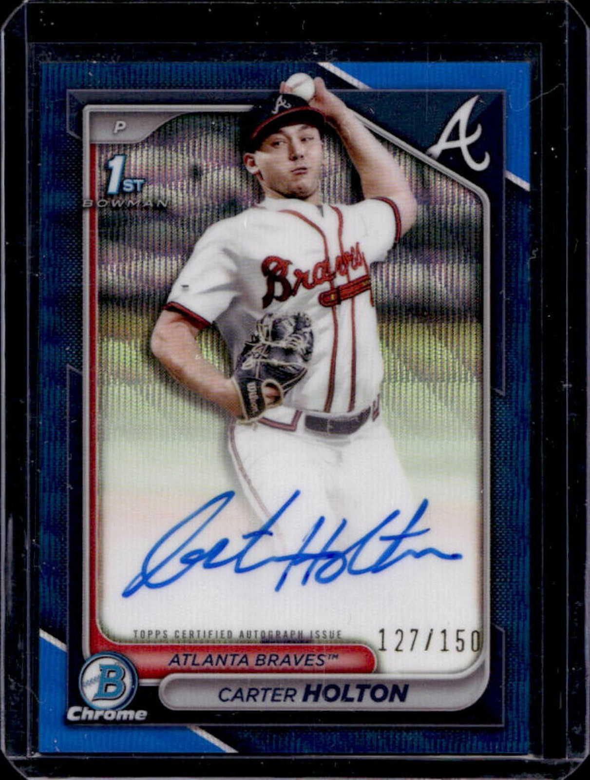 2024 Bowman Draft Carter Holton Chrome Auto Blue Wave Refractor 1st #/150 Braves