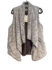 Jolt Women's Vest L Gray & White Faux Fur Asymmetric Hem Hippie Boho Fall NEW