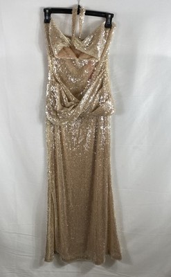 Beloved Women's Gold Sequin Draped Front Sleeveless Evening Dress NWT Sz M