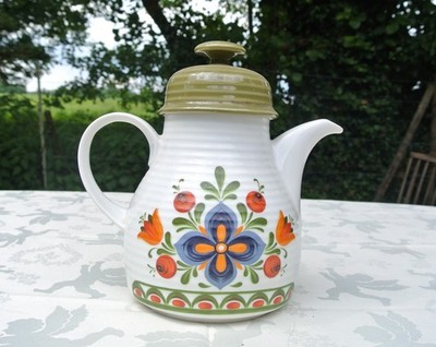 Vintage 70er Kaffeekanne Winterling Röslau Bavaria, Pop-Art Blumen Orange Grün