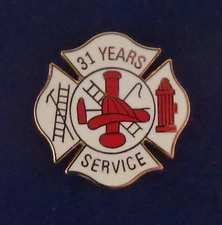 31 YEARS SERVICE Fire Dept Maltese Cross Uniform Lapel Pin