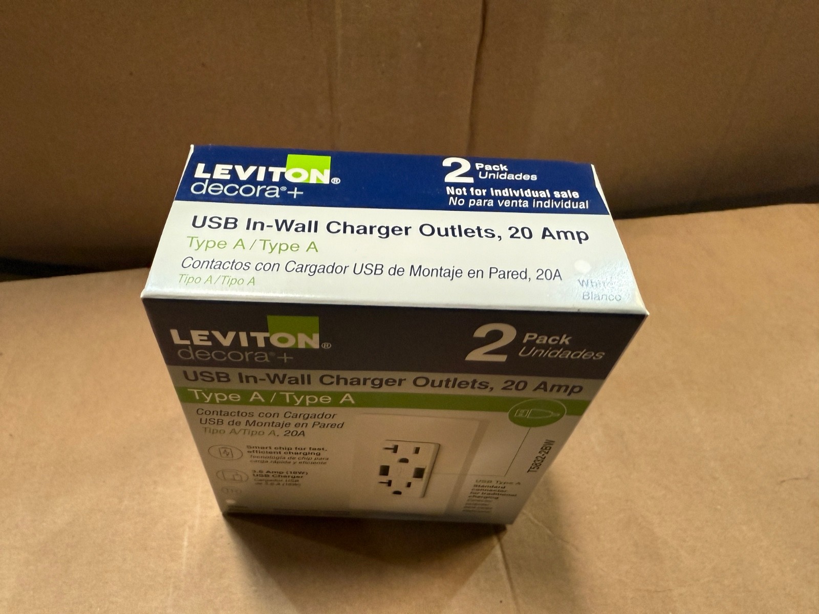Leviton T5832-2BW USB In-Wall Charger Outlet - White