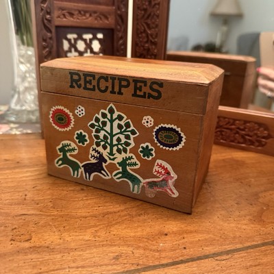VINTAGE NEVCO JAPAN PAINTED WOOD WOODEN RECIPE BOX HAND PAINTED DEER