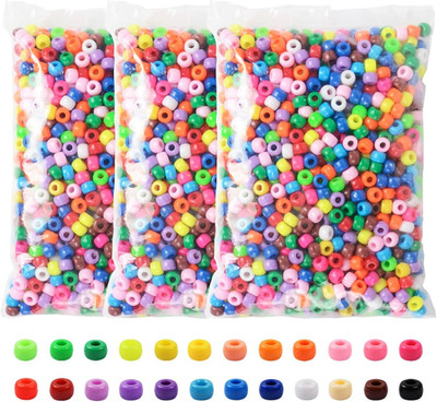 Simetufy 3600Pcs Pony Beads Bulk, 24 Assorted Colors Rainbow Plastic Beads for H