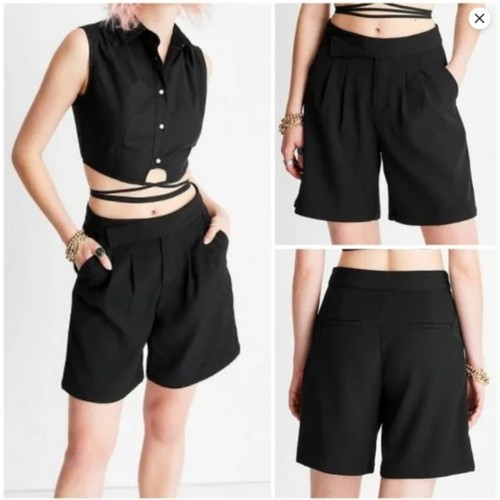 NEW Future Collective Women's Relaxed Trouser Shorts Size 6 - Black - Picture 4 of 11