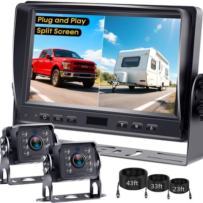 Dual RV Backup Camera System: 7'' Monitor with Split Screen No Lag Easy Instal...