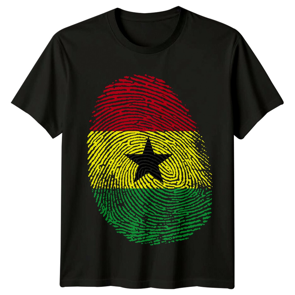 Camiseta patriótica africana con huellas dactilares de la bandera de Ghana...