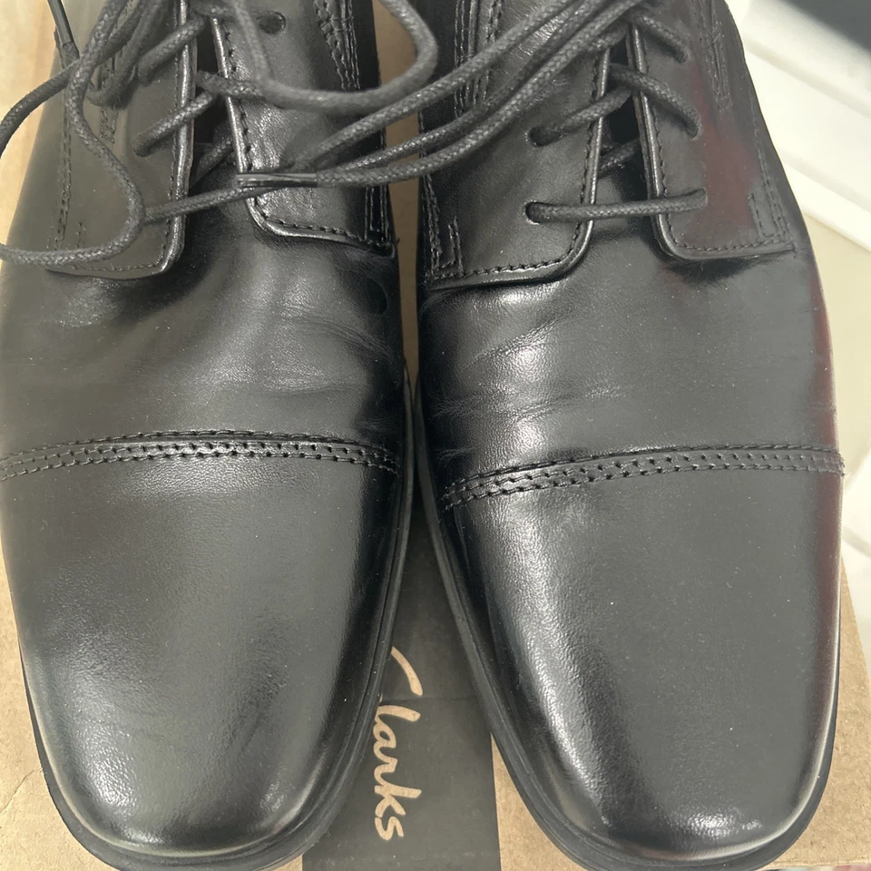 Clarks Tilden Cap Leather Dress Shoes Men Size 8 M Black Formal Lace Up worn 1x - Image 3 of 4