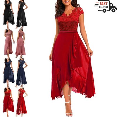 Damen Chiffon Spitze Abendkleid Prom Brautjungfer Cocktailkleid Ballkleid S-XL