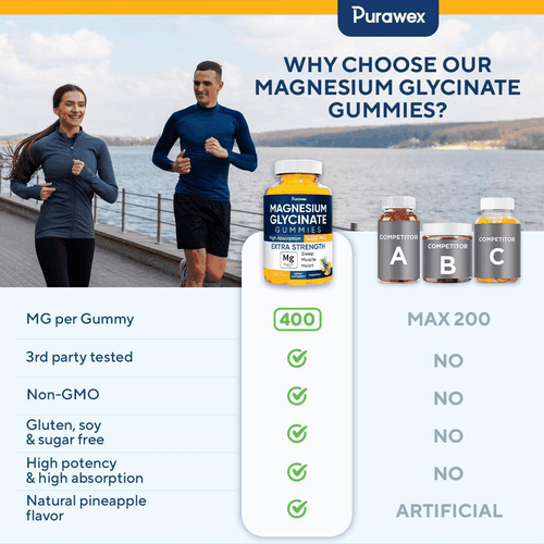 Magnesium Glycinate Gummies 400mg High Absorption for Adults Kids Sugar Free - Picture 3 of 7