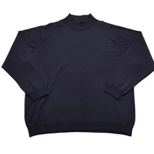 LL Bean 100% Wool Mock Neck Sweater Pullover Navy Blue Mens XL * READ