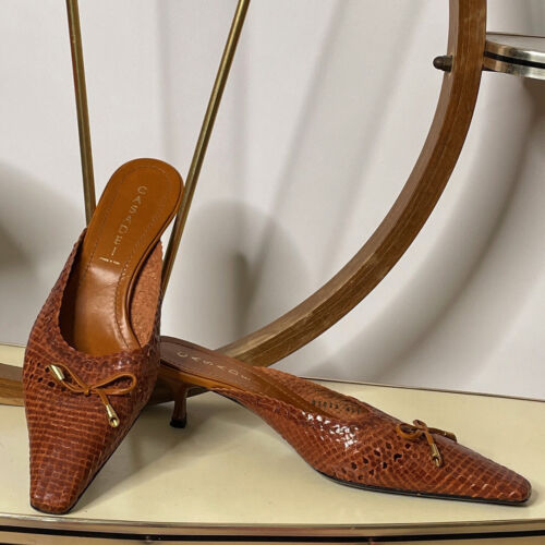 Casedei Woven Brown Leather Kitten Heel Mule Italian Designer Shoes